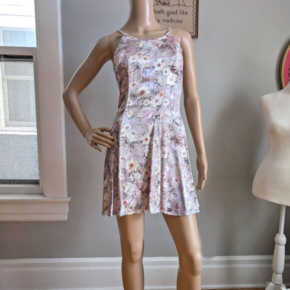 90s Frederick's of Hollywood Mini Dress Floral Embossed Satin Pink Coquette 3 - Picture 9 of 9